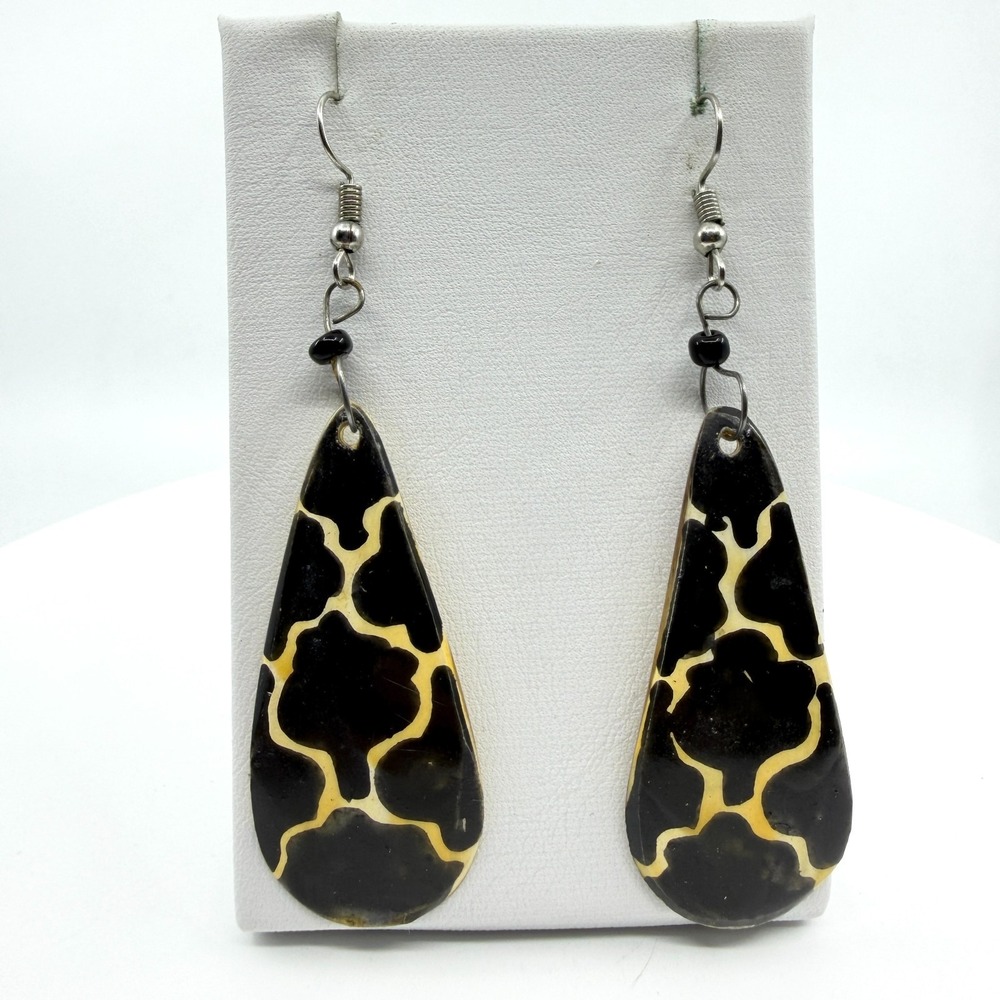 Boho Teardrop Animal Print Dangle Earrings - Tribal Style Jewelry Gift